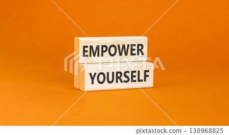 Empower yourself words symbol. Concept words Empower yourself on beautiful wooden blocks. Beautiful orange background. Business lifestyle and Empower yourself words concept. Copy space. Empower yourself words symbol. Concept words Empower yourself on beautiful wooden blocks. Beautiful orange background. Business lifestyle and Empower yourself words concept. Copy space. 138968825