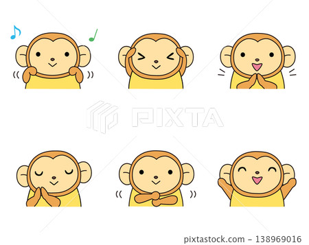 一組猴子玩手的插圖。 138969016