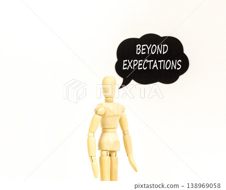Beyond expectations words symbol. Concept words Beyond expectations on beautiful black speech bubble. Beautiful white background. Business and Beyond expectations words concept. Copy space. Beyond expectations words symbol. Concept words Beyond expectations on beautiful black speech bubble. Beautiful white background. Business and Beyond expectations words concept. Copy space. 138969058