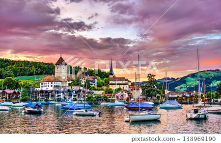 Spiez Castle on lake Thun in Switzerland 138969190