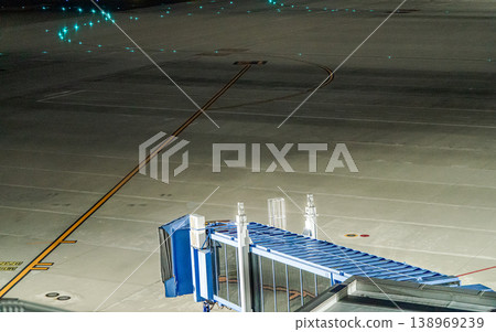Airport, runway, night view, taxiway lights, boarding bridge, airport facilities, airfield, Japan, transportation, infrastructure 138969239