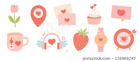 Romantic love sticker set with cupcake and tulip Romantic love sticker set with cupcake and tulip 138969247
