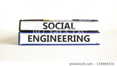Social engineering words symbol. Concept words Social engineering on beautiful books. Beautiful white background. Business and Social engineering words concept. Copy space. 138969330