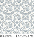 Blue and white sealife vector seamless pattern with corals, seashells and starfishes, surrounded with elegant frames 138969376
