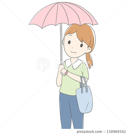 一位女士撐著傘的插圖——雨季——外出 一位女士撐著傘的插圖——雨季——外出 138969382