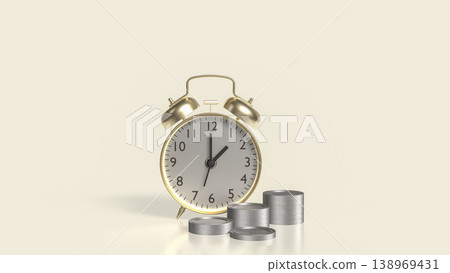 Time And Money Concept With Alarm Clock And Stacked Coins 3d render. 138969431
