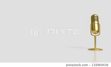 Golden Vintage Microphone Isolated On Minimal Background For Audio Concept 3d render. Golden Vintage Microphone Isolated On Minimal Background For Audio Concept 3d render. 138969436