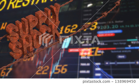 Supply Shock Crisis with Market Data and Trade Restriction Concept 3d render. Supply Shock Crisis with Market Data and Trade Restriction Concept 3d render. 138969450