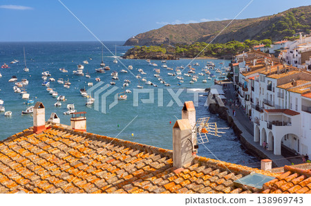 Bay with white houses and boats in Cadaques, Catalonia, Spain Bay with white houses and boats in Cadaques, Catalonia, Spain 138969743