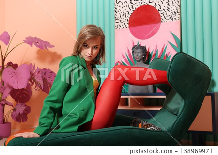 Chic presentation highlighting bold clothing and poised attitude Chic presentation highlighting bold clothing and poised attitude 138969971