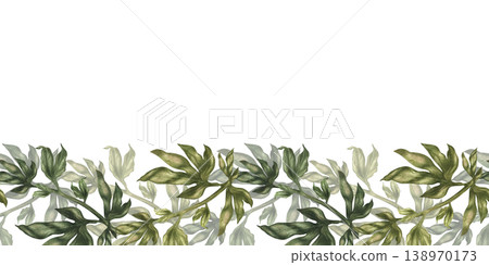 Green watercolor frame of peony branches. Hand-painted botanical greenery template with natural texture for floral design, wedding invitations, branding, packaging, patterns, elegant botanical decor Green watercolor frame of peony branches. Hand-painted botanical greenery template with natural texture for floral design, wedding invitations, branding, packaging, patterns, elegant botanical decor 138970173