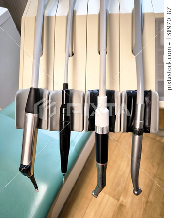 A set of dental unit tips in a dentist's office 138970187