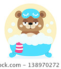 Funny cartoon otter taking a bubble bath, wearing a sleep mask. Vector illustration, isolated background 138970272