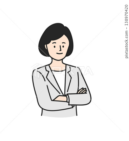一位身穿西裝、雙臂交叉的年輕女子。 138970420