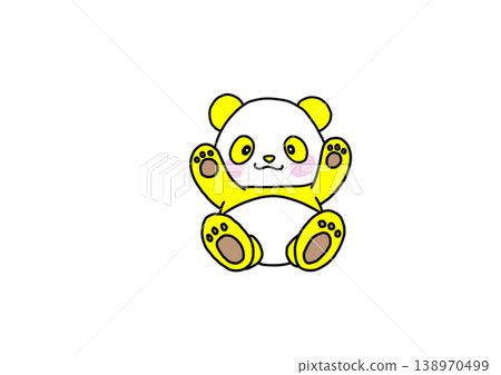 A yellow panda facing forward with both hands raised. A yellow panda facing forward with both hands raised. 138970499
