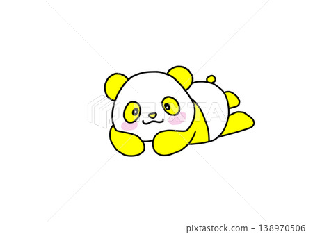 A yellow panda lying down facing forward. 138970506