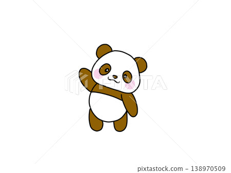 A brown panda facing forward and waving with one hand. A brown panda facing forward and waving with one hand. 138970509