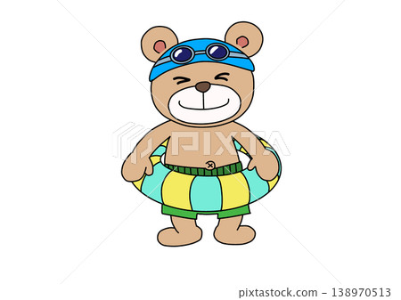 面向前方、手持救生圈的熊男孩。 138970513