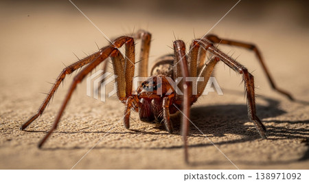 Brown spider on textured surface closeup. 138971092