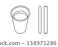 Disposable cup, stirring rod and sugar stick Outline Icon Sticker Logo Pictogram Minimal line design. Isolated Vector illustration Coffee thematic linear icon for post, web site, menu card, label, tag 138971286