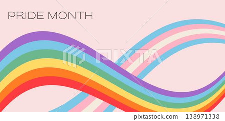 Queer pride month background with inclusive rainbow and transgender flag lines. Abstract vector banner, flowing y2k aesthetic graphic for queer event, social media header, or digital content template. 138971338