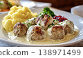 Swedish meatballs kottbullar with mashed potatoes and lingonberry jam gravy 138971499
