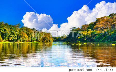 Composite image of cumulonimbus clouds over the remote Amazon River. Composite image of cumulonimbus clouds over the remote Amazon River. 138971833