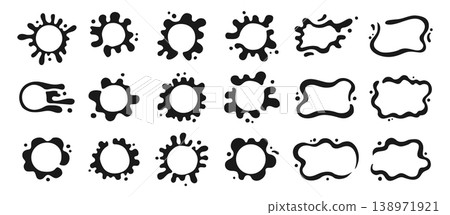 Liquid shapes icon sign set symbol fluid puddles wavy stains splashes drops design for text frames 138971921