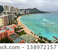 A panoramic view of Waikiki Beach, Hawaii, with Diamond Head and the Royal Hawaiian Hotel in the background. 138972157