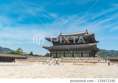 Seoul, South Korea - Apr. 12, 2026 : Geunjeongjeon Hall, the main throne hall of Gyeongbokgung Palace in Seoul, South Korea Seoul, South Korea - Apr. 12, 2026 : Geunjeongjeon Hall, the main throne hall of Gyeongbokgung Palace in Seoul, South Korea 138972290