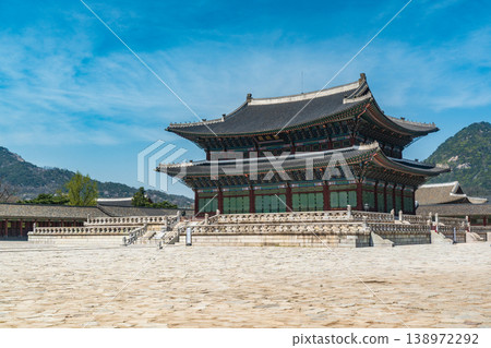 Seoul, South Korea - Apr. 12, 2026 : Geunjeongjeon Hall, the main throne hall of Gyeongbokgung Palace in Seoul, South Korea Seoul, South Korea - Apr. 12, 2026 : Geunjeongjeon Hall, the main throne hall of Gyeongbokgung Palace in Seoul, South Korea 138972292