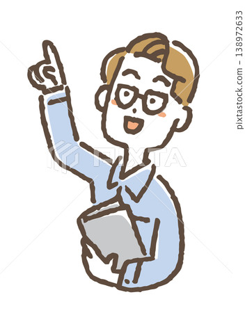 An illustration of a male worker pointing and confirming. 138972633