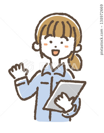 An illustration of a smiling female worker with documents in one hand. 138972669