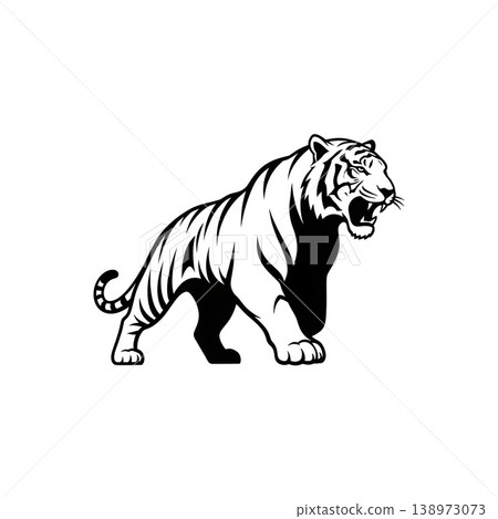 Powerful Roaring Tiger Illustration Wild Animal Art Powerful Roaring Tiger Illustration Wild Animal Art 138973073