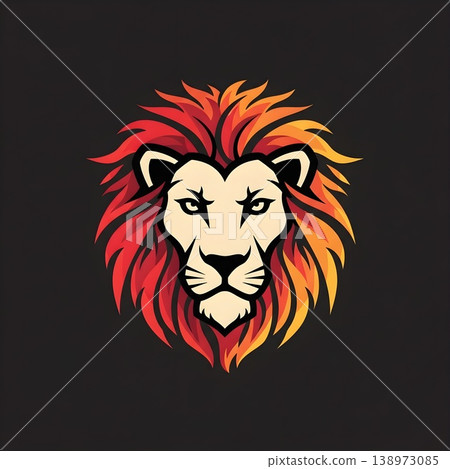 Majestic Lion Head with Fiery Mane Illustrative Design 138973085