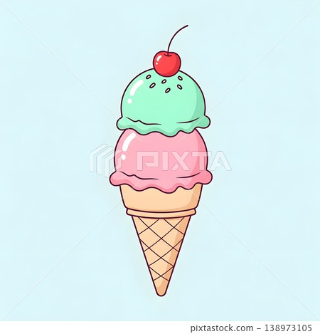 Sweet Delicious Ice Cream Cone Summer Treat With Cherry Sweet Delicious Ice Cream Cone Summer Treat With Cherry 138973105