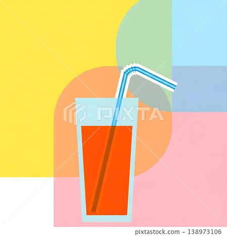 Refreshing Orange Drink with Straw on a Vibrant Abstract Background Refreshing Orange Drink with Straw on a Vibrant Abstract Background 138973106