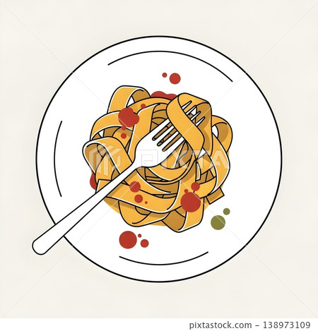 Minimalist Italian Pasta Dish with Fork Simple Illustration Minimalist Italian Pasta Dish with Fork Simple Illustration 138973109