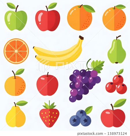 Vibrant Flat Lay Fruit Selection for Healthy Lifestyle Vibrant Flat Lay Fruit Selection for Healthy Lifestyle 138973124