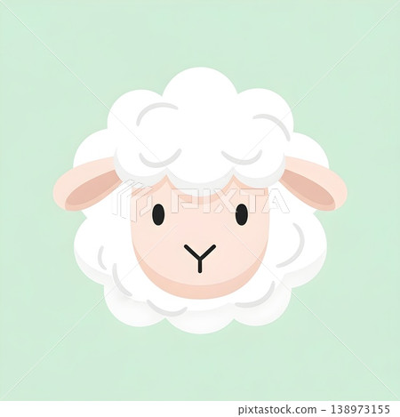 Cute fluffy sheep head illustration on green background Cute fluffy sheep head illustration on green background 138973155