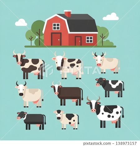 Happy Farm Animals Barn Rural Scene Illustration Happy Farm Animals Barn Rural Scene Illustration 138973157