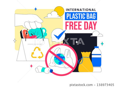 International Plastic Bag Free Day Illustration Eco Friendly Campaign Concept With Reusable Bags Recycling Symbols And Zero Waste Lifestyle Design International Plastic Bag Free Day Illustration Eco Friendly Campaign Concept With Reusable Bags Recycling Symbols And Zero Waste Lifestyle Design 138973405