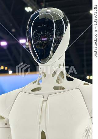 robot mirror face with automobile car reflection robot mirror face with automobile car reflection 138973583