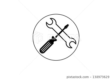 Repair Tools Icon With Crossed Wrench and Screwdriver Inside Circle for Maintenance and Service 138973629