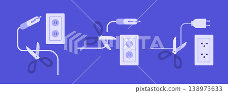 Cutting power cord with scissors Cutting power cord with scissors 138973633