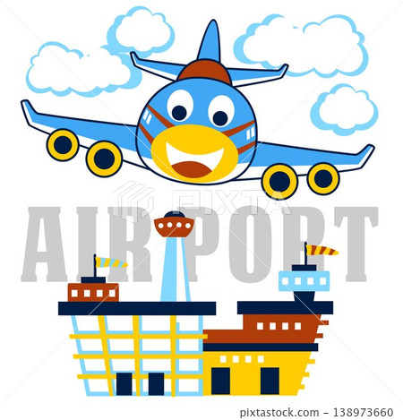 Funny airplane landing in airport, vector cartoon illustration Funny airplane landing in airport, vector cartoon illustration 138973660