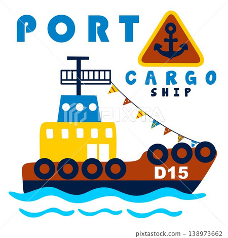 Vector cartoon illustration of tugboat Vector cartoon illustration of tugboat 138973662