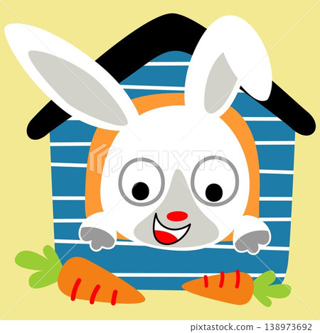 cute rabbit cartoon in cage with carrots 138973692