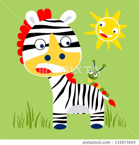Little zebra fearing with a caterpillar, smiling sun 138973695