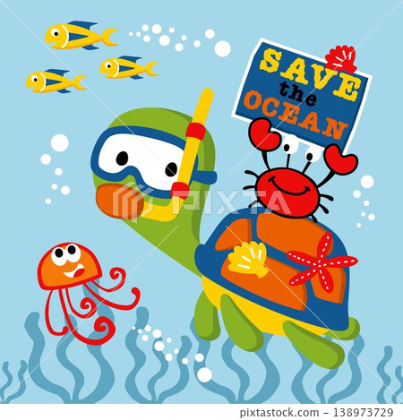 Marine animals undersea with campaign banner, vector cartoon illustration Marine animals undersea with campaign banner, vector cartoon illustration 138973729